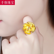 3D Hard Gold Gold Champagne ring woman 999 gold atmospheric flower ring pure gold jewelry marriage gift