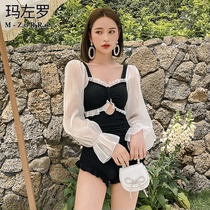 Swimsuit Women Summer Conservative Veil Fashion 2021 New Fairy conjoined small breasts to woo sunscreen seaside flat corner swimsuit