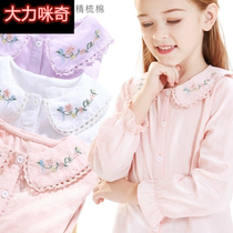 Girls shirts Spring and Autumn childrens doll collar shirts pure cotton 2021 net red Western style big children lapel tops fashion