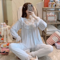 Palace style pajamas female spring and autumn lace home clothes princess style long sleeve mesh modal wear two-piece suit