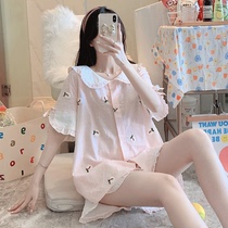 Sleepwear women Summer thin short sleeves shorts dolls collar 201 years new two sets of cute embroidered home clothes