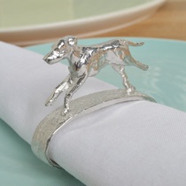 GloverS British handmade Hound puppy decoration Silver tin oval napkin ring Paper towel buckle