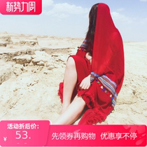 Red headscarf tour grassland desert summer silk scarf women thin temperament sunscreen travel shawl ultra-thin all around