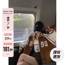 Aunt Barbie Baseball Uniform Fur Coats Womens Early Spring Clip Cotton Thickened American Comeback Loot Jacket Blouse