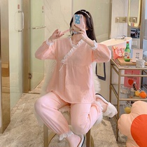 2021 new pajamas womens spring and autumn cotton court style princess style can wear autumn and winter home clothes two sets