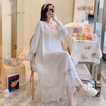Nightdress female spring autumn modal mesh long sleeve 2021 New cute Korean white pajamas winter home wear