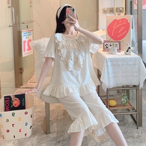 Sleepwear Womens Summer Slim pure cotton all-cotton 2022 New short sleeves Long pants Palace Tingfeng Princess Home Residence Suit Suit