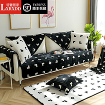 LXRXDD winter thickened Nordic modern simple flange plush sofa cushion non-slip cushion all-inclusive universal set