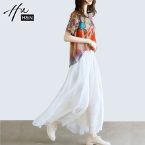 Thin wide-leg pants womens summer new high waist drape loose thin elastic waist temperament Joker elegant chiffon skirt pants