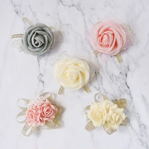 Wrist Flower Bridesmaid Sisters Hand Flower Korean hipster Children Dancing Table Performance Bride Wedding Hand Ring