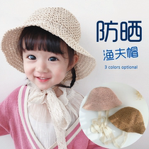 1-2-3 years old baby straw hat female basin hat Travel sunshade seaside sunscreen hat Girls lace lace summer cool hat