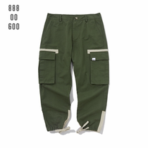 National tide hip-hop leggings drawstring mens tide brand overalls loose multi-pocket stitching contrast European and American streets