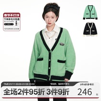 ANDYET AD1 22SS super soft color contrast small fragrance imitation mink fur cardigan spring lazy V-neck sweater