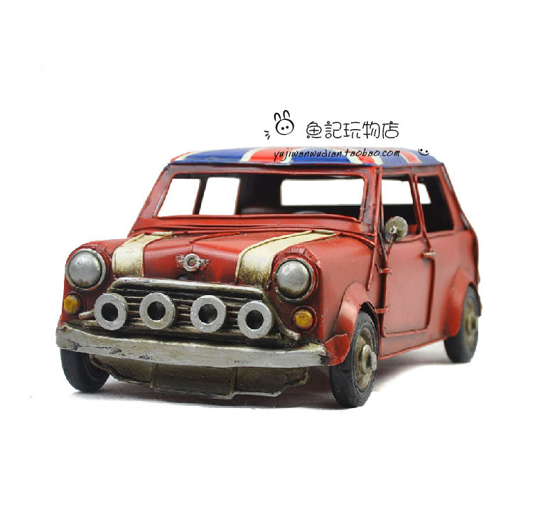 铁皮minicooper迷你老爷车汽车模型 复古做旧工艺品装饰摆件礼物_7折