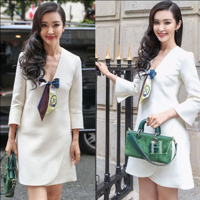 2016秋冬装新款李冰冰明星同款不规则连衣裙v领性感丝巾小礼服女