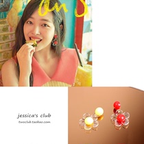 South Korea] Choi Shirley with the Korean version of candy color flower pendant stud earrings