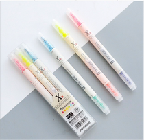 Two - head fluorescent pen color candy color focus on the pen slope pen 3 pack 6 color box