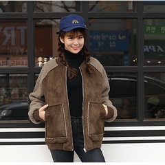 韩版冬季 鹿皮绒羊羔毛外套女短款加绒加厚棉衣 实价