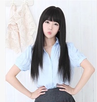Wig girl cute hairstyle fluffy anime cos wig long straight hair black qi bangs medium long hair