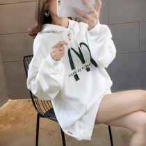 Super fire Womens large size hooded autumn and winter New plus velvet thickened lazy wind loose medium coat head clothes tide