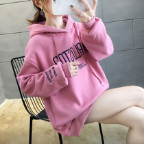 Sweater female hooded plus velvet thickened New loose Korean version of tide warm plus size jacket lazy wind Joker pullover
