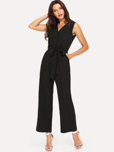 Sleeveless V-neck corset wide leg pants