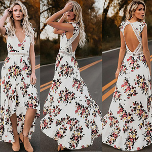Top style dress with no sleeve printing and irregular dress