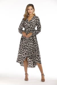 European and American Leopard Print Chiffon Dress