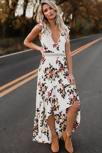 Top style dress with no sleeve printing and irregular dress