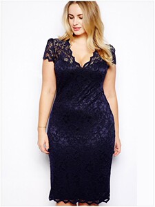 Hip Wrap V-neck short sleeve lace sexy slim dress