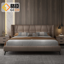 Modern minimalist master bedroom genuine leather Grand-bed head layer Bull Leather Upscale Light Lavish Bed Willi minimalist soft-covered wedding bed