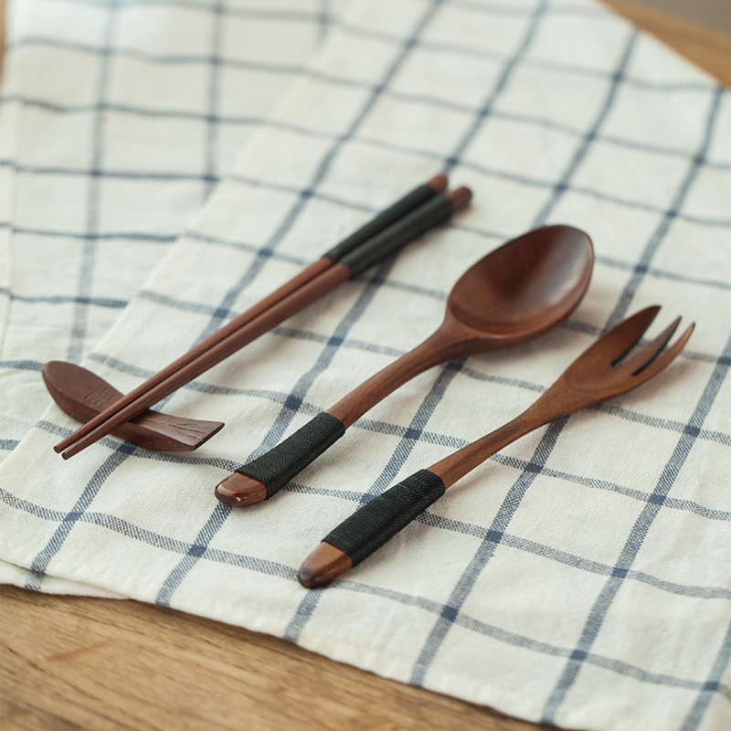 创意日式和风zakka便携式餐具筷子勺子套装木质冰淇淋勺家用木筷产品展示图3