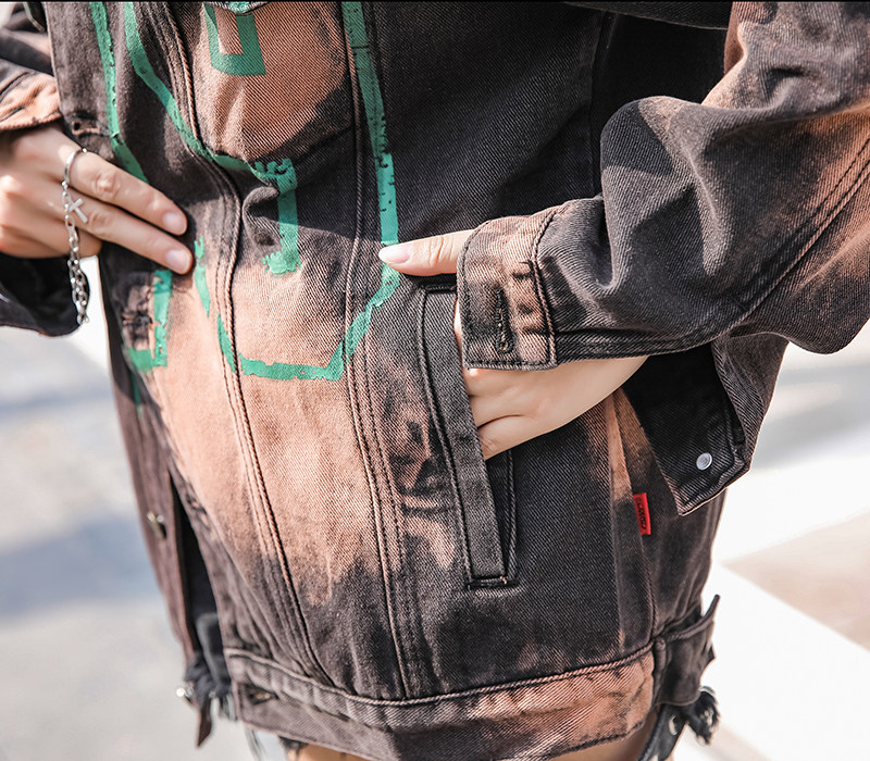 2020扎染牛仔衣国潮牌嘻哈情侣宽松街舞男女夹克外套