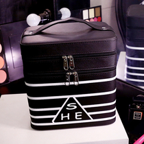 Korean cosmetic bag Double-layer large-capacity professional cosmetics box Portable portable waterproof storage box Large with mirror
