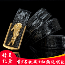 Thai Mens Crocodile Leather Strap Male Leather Smooth Buttoned Pants Belt Youth Business Crocodile Bronze Buckle Belt