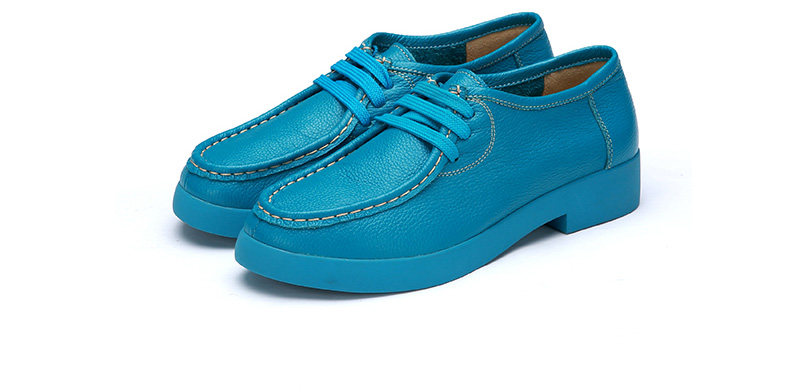 康龙女鞋 秋季新款真皮平跟系带休闲鞋舒适平底单鞋女妈妈鞋