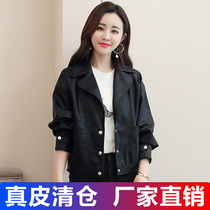 2022 Spring and Autumn New Haining Genuine Leather Clothes Female Short Jacket Han Edition Loose Machine Roller Sheepskin Jacket Tide