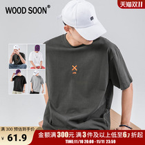 Woodsoon Heavyweight Loose Short Sleeve T-Shirt Men's Fashion Brand 2022 Summer Simple Embroidery Casual T-shirt for Men