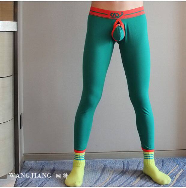 男秋裤开档激凸可拆卸前档后镂空性感男士情趣打底裤成人开洞长裤