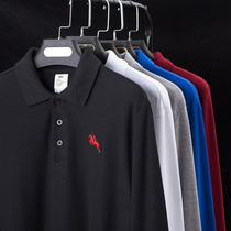 Autumn and winter pony logo polo shirt Long sleeve loose solid color cotton base shirt mens business casual lapel T-shirt
