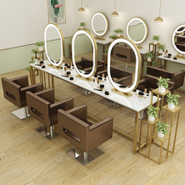 Hair salon mirror table Barber shop mirror special table Hair salon hot dyeing single-sided double-sided mirror table with lamp Photo studio makeup table