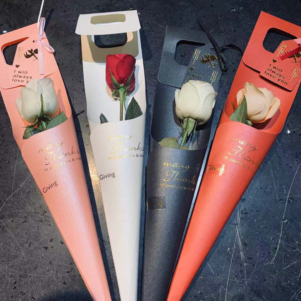 44厘米手提单支单枝玫瑰花盒批发鲜花束包装纸花盒ins花艺diy材料