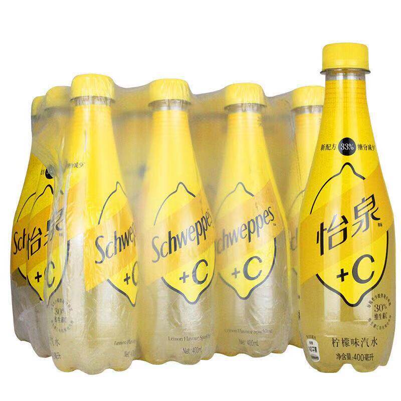 可口可乐 怡泉加c柠檬味汽水400mlx24瓶整箱 果味维生素c饮品包邮