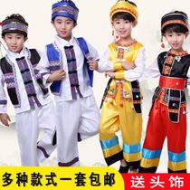 Childrens Yi costumes Boys Li Miao dance costumes Dai ethnic minority Hulusi performance costumes