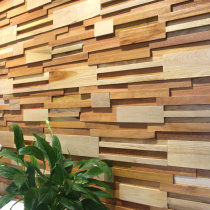 Solid wood mosaic natural 3D wall panel stereo - convex living room TV background wall bar tea house decorated