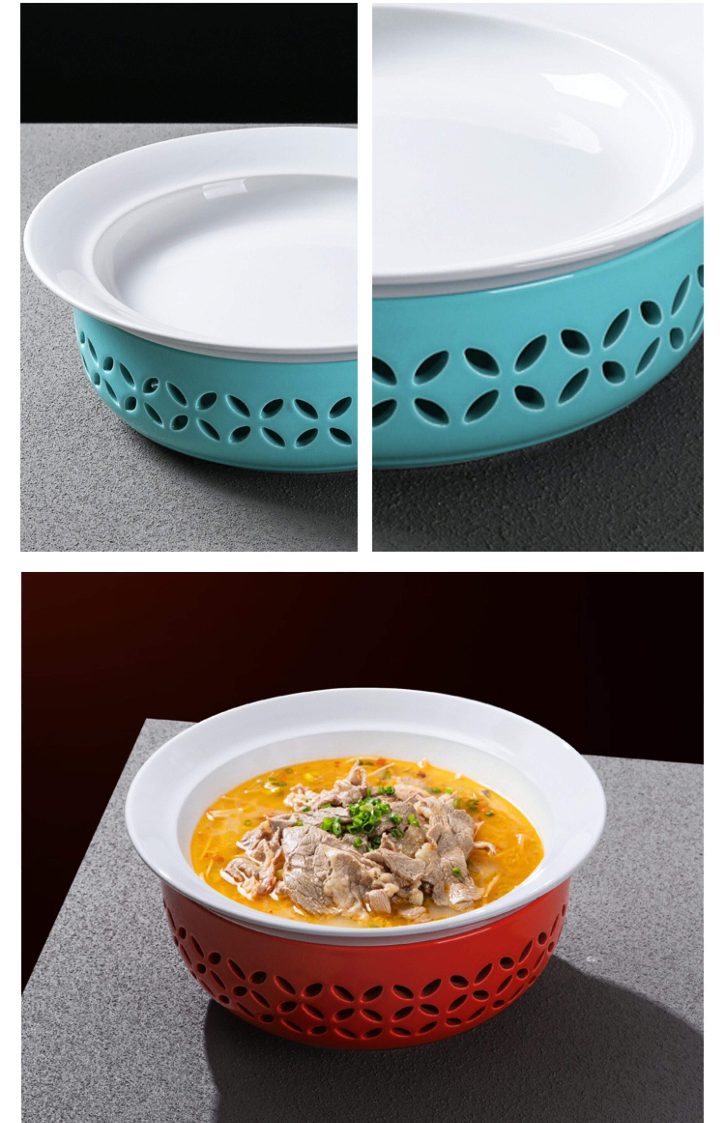 中式高端私房菜陶瓷蜡烛加热餐盘酒店专用菜盘特色干锅菜明炉餐具