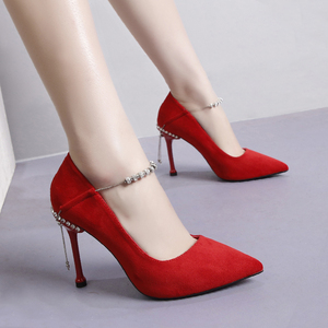 high-heel pointed water drill chain fine-heeled wool single shoe 