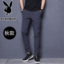 Flowers Playboy Mens casual pants Korean version trendy spring autumn season pants male elastic pants casual long pants small leggings pants male
