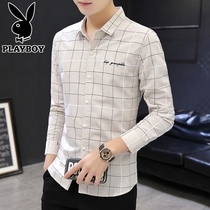 Playboy plaid shirt mens long-sleeved top casual shirt mens summer thin jacket mens spring and autumn inch shirt