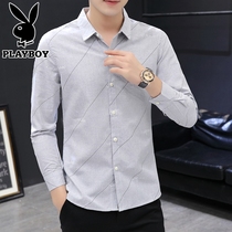 Playboy casual shirt Mens long-sleeved spring and autumn shirts Business casual formal mens tops summer thin models